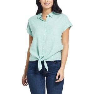 EUC Weatherproof Vintage Washable Linen Tie Top Mint Green Size XXL